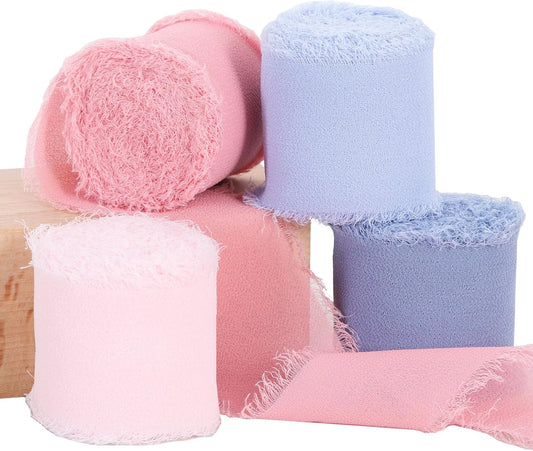 TONIFUL 4 Rolls Pink & Blue Chiffon Ribbon 1 1/2 Inch 5.5 Yards Fabric Silk for Gift Wrapping, Wedding Party Decoration, Flower Bouquet, Bows Making, DIY Crafts - Crafty Corner