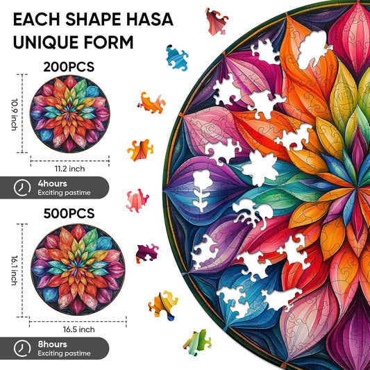 Wooden Puzzles for Adults, Mandala Wooden Jigsaw Puzzles 200 Pieces, Unique Design Adult Puzzles, Family Brain Game Gift,10.9x11.2 inch