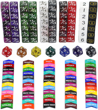130PCS MTG Keyword Counters Tokens & MTG Life Counter Dice Set for Magic Card Accessories, Compatible with MTG CCG Card Gaming Accessories