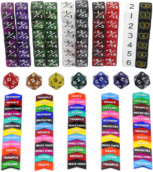 130PCS MTG Keyword Counters Tokens & MTG Life Counter Dice Set for Magic Card Accessories, Compatible with MTG CCG Card Gaming Accessories