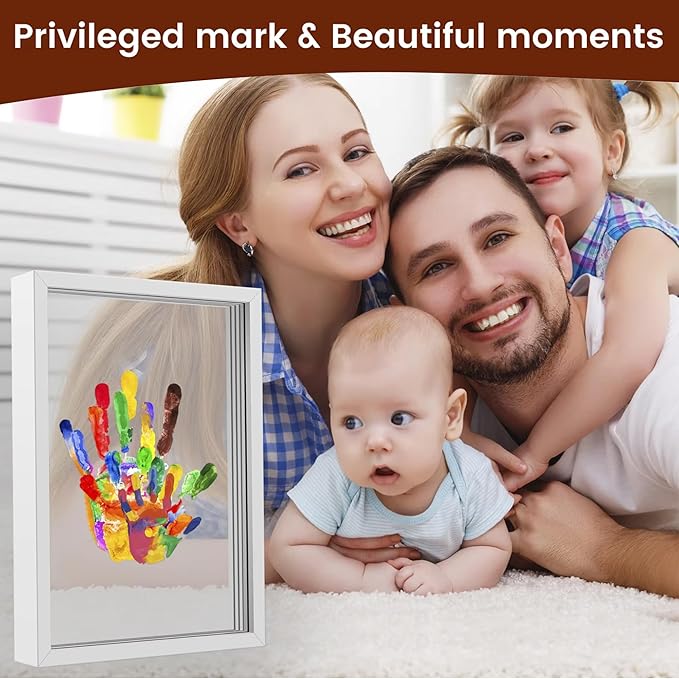 Hand and Footprint Kit for Family New Parents Mom Baby Keepsake, 4 Sheets, White Wood Frame, Handprint Ornament Crafts Gift for Christmas Birthday Anniversary Mother's Day Father's Day Adoption Days
