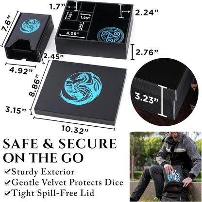 Soar Forge Dice Tray and Dice Tower for DND and RPG - All-in-One Game Roamer Tray & Large Tower for Random Rolls - Stores Your Sets, Mini's and More Compatible with D&D (Blue Dragon)