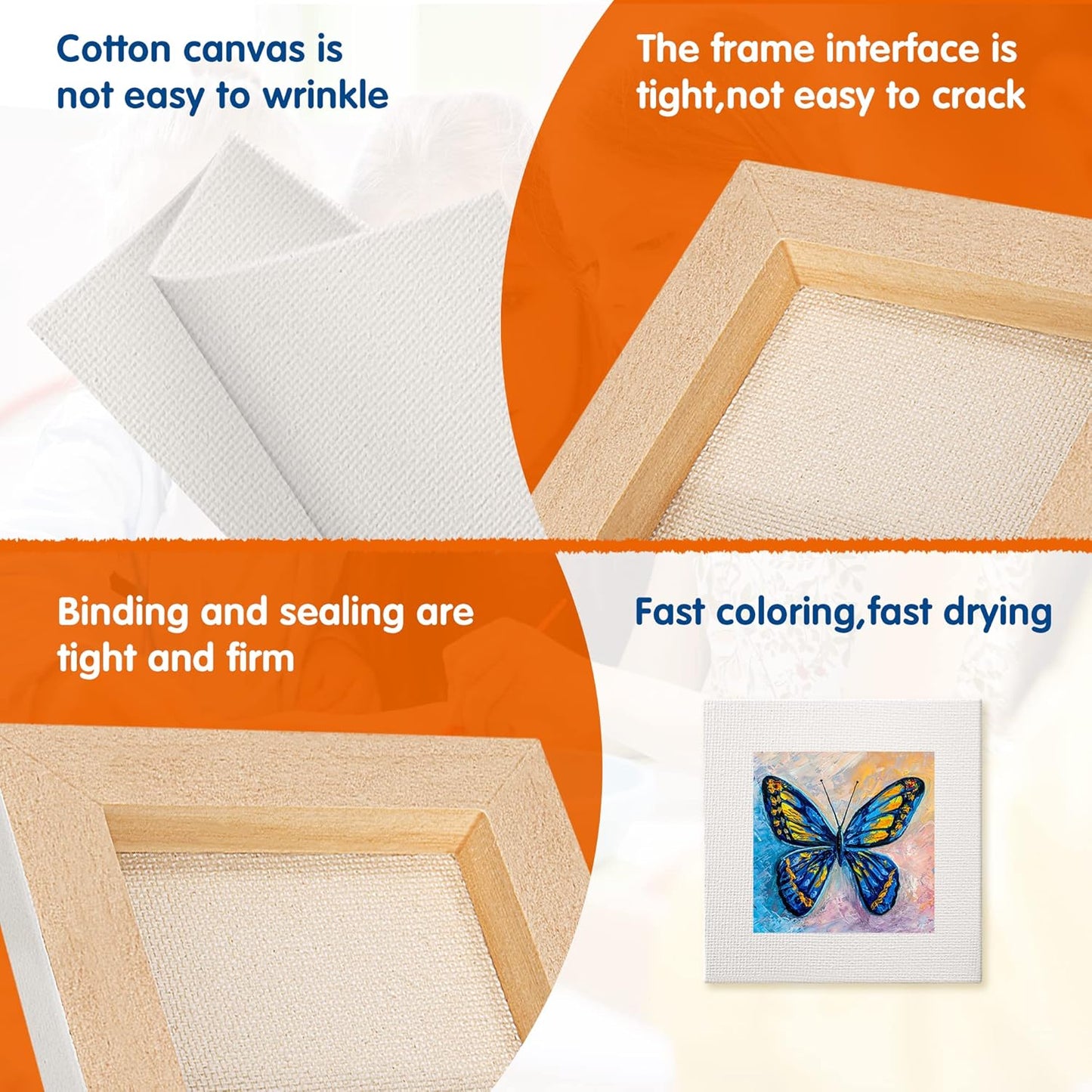 FIXSMITH Mini Stretched Canvas for Painting - 24 Pack 4 x 4 Inch, 2/5” Profile Small Square Canvases, 100% Cotton Blank Canvas, Home Decor Project, Art Supplies for Acrylic Oil Painting