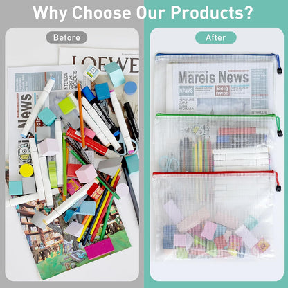 9pcs Mesh Zipper Pouch Bags, B5 Mesh Pouch, Plastic Zipper Pouches, 9 Colors for Organizing, Board Game Storage, Travel, School, Office