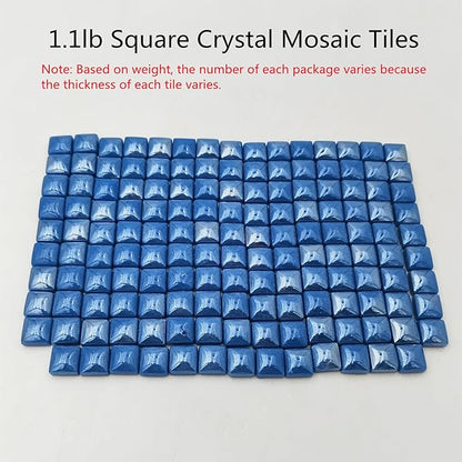 1.1lb Crystal Glass Mosaic Tiles for Crafts, 0.6"x 0.6" Square Mosaic Glass Pieces for Artwork,Garden Kit Decor (Plated Sapphire Blue)
