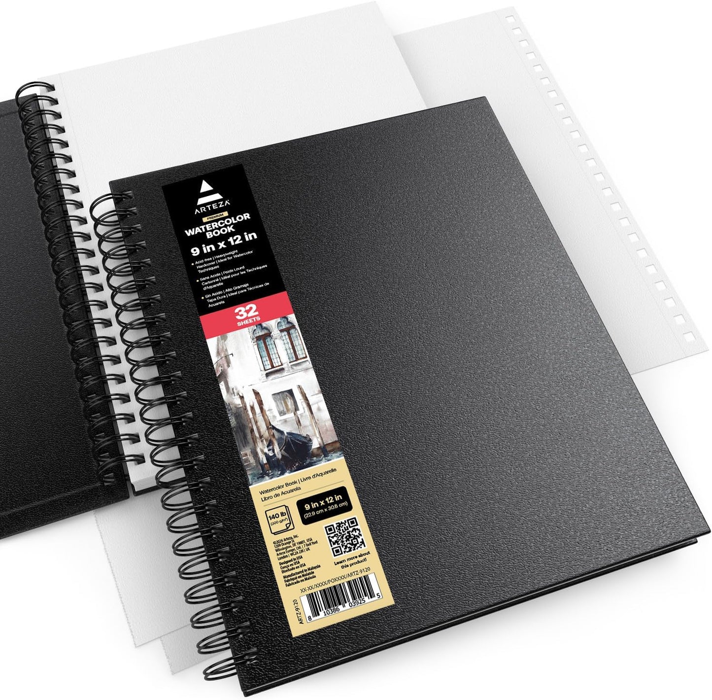 ARTEZA Watercolor Sketchbook 2-Pack, 64 Pages Each, 9x12 Inches – Spiral-Bound, 140 lb Cold Press Paper, Black Hardcover for Watercolor & Mixed Media - Crafty Corner