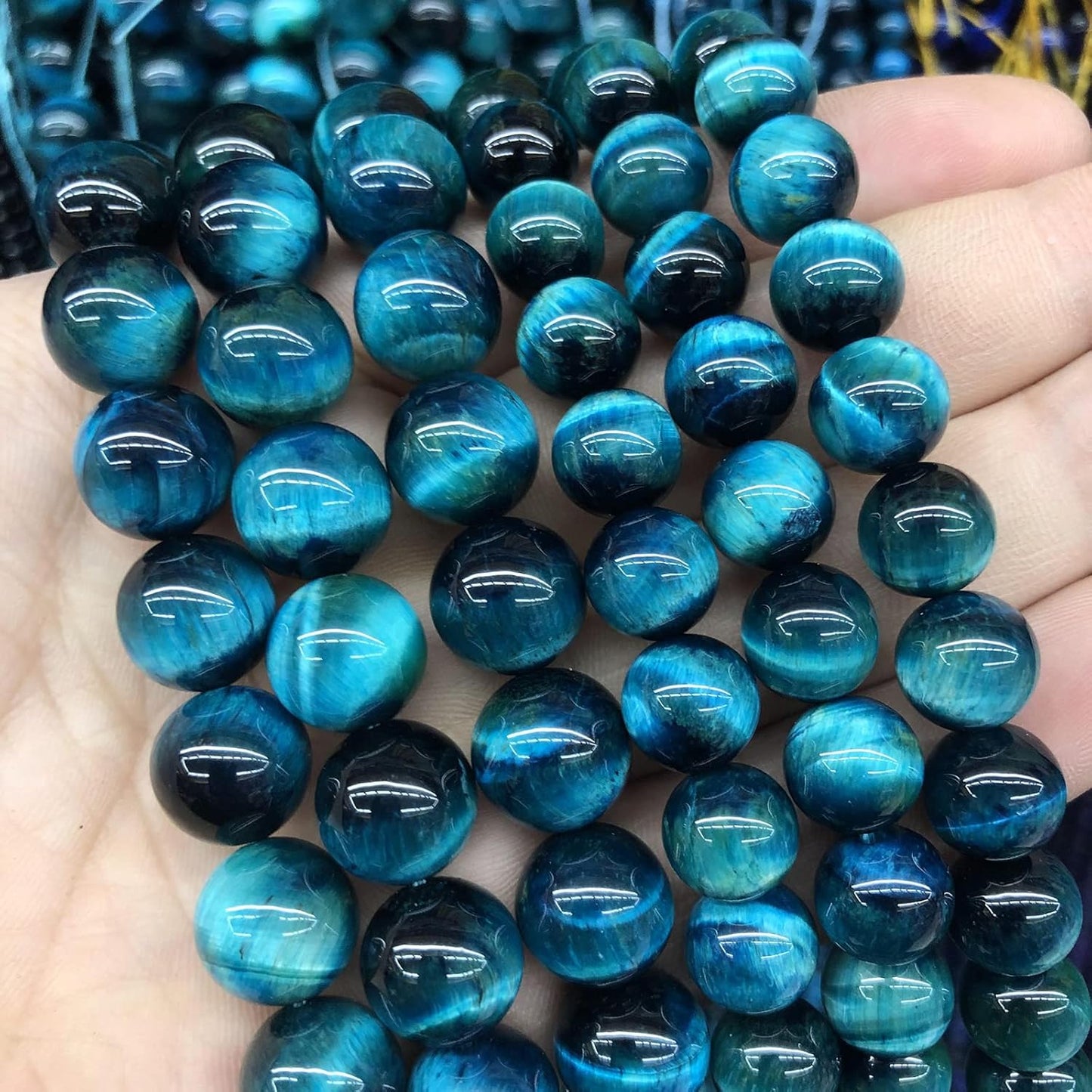 96PCS 8mm Blue Tiger Eye Gemstone Loose Beads Natural Round Loose Stone Beads for Jewelry Making DIY Bracelet Necklace Earrings 2 Strand 32"