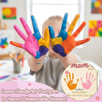 R HORSE 3D Mother's Day Handprint Art Craft - Best Mom Ever Handprint Wooden Hanging Sign DIY Baby's First Mothers Day Birthday Handprint Making Sign for Mom Gift, Children Toddler Baby Keepsake