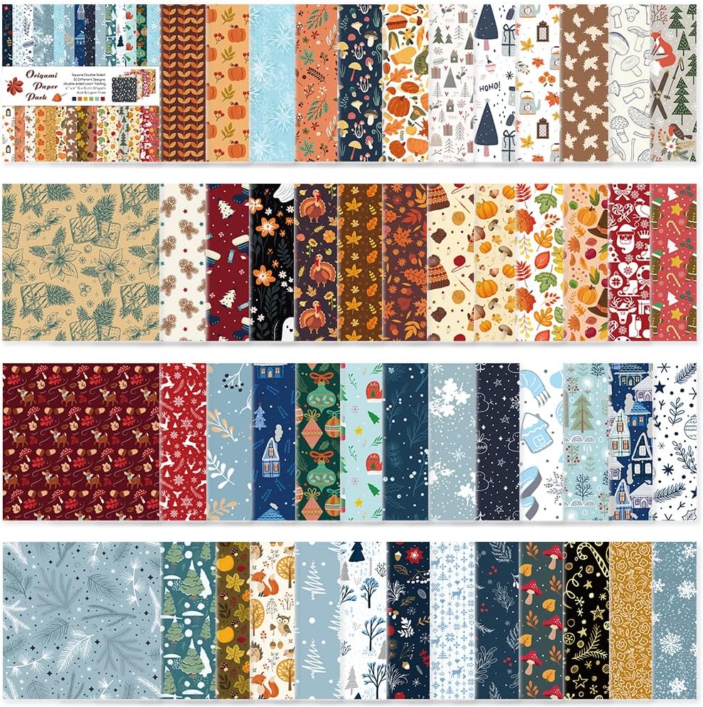 Origami Paper Kit 50 Sheets 70GSM 6 Inch Square Double Sided Color 50 Vivid Japanese Washi Chiyo Colors for Hand Crafts Origami Paper Arts Creativity.Winter - Crafty Corner