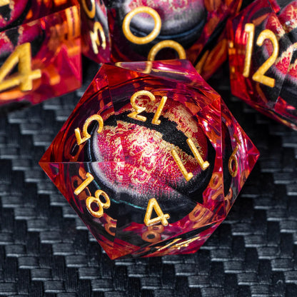 ARUOHHA DND Resin Dice Dragon Eye Dice Liquid Core Red Sharp Edged Dice Set with Gift Box, Polyhedral D and D Dice Set Role Playing Game D20 D12 D10 D8 D6 D4