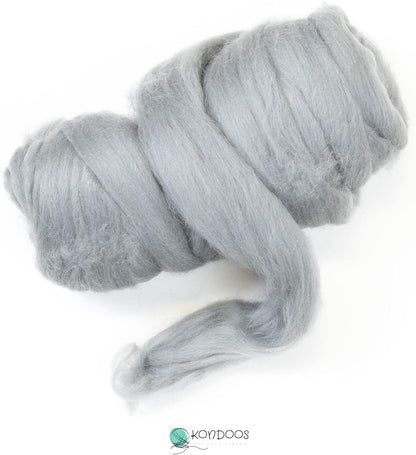 Kondoos Colored Natural Wool roving, 8 OZ. Best Wool for Needle Felting, Wet Felting, handcrafts and Spinning. (Silver)