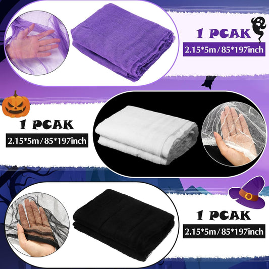 Boao Halloween Cheese cloth 84.65 x 590.55 Inch White Black and Purple Cheesecloth Roll for Crafts Large Cotton Muslin Gauze Fabric for Halloween Outdoor & Indoor Spooky Decoration
