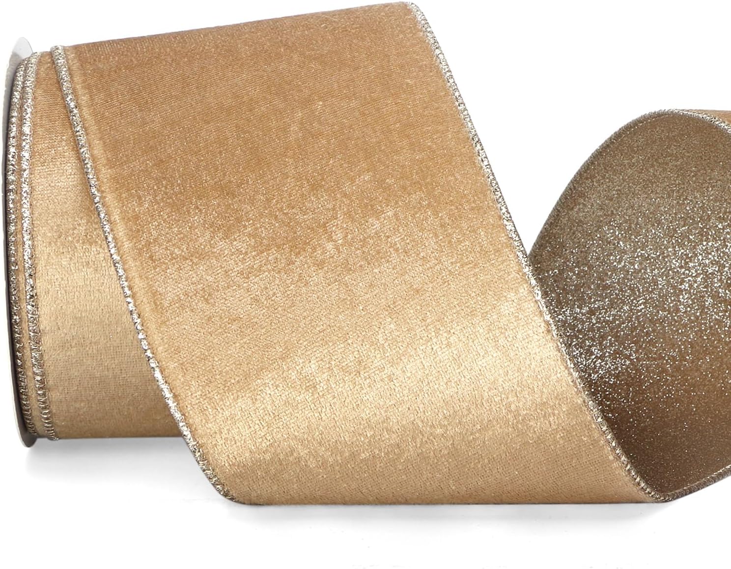 Ribbli Champagne Gold Velvet Wired Ribbon 4 Inch Khaki Velvet with Champagne Glitter Christmas Ribbon for Christmas Tree Decoration Big Bow Gift Wrapping Crafts Wreaths Supplies- 10 Yards - Crafty Corner