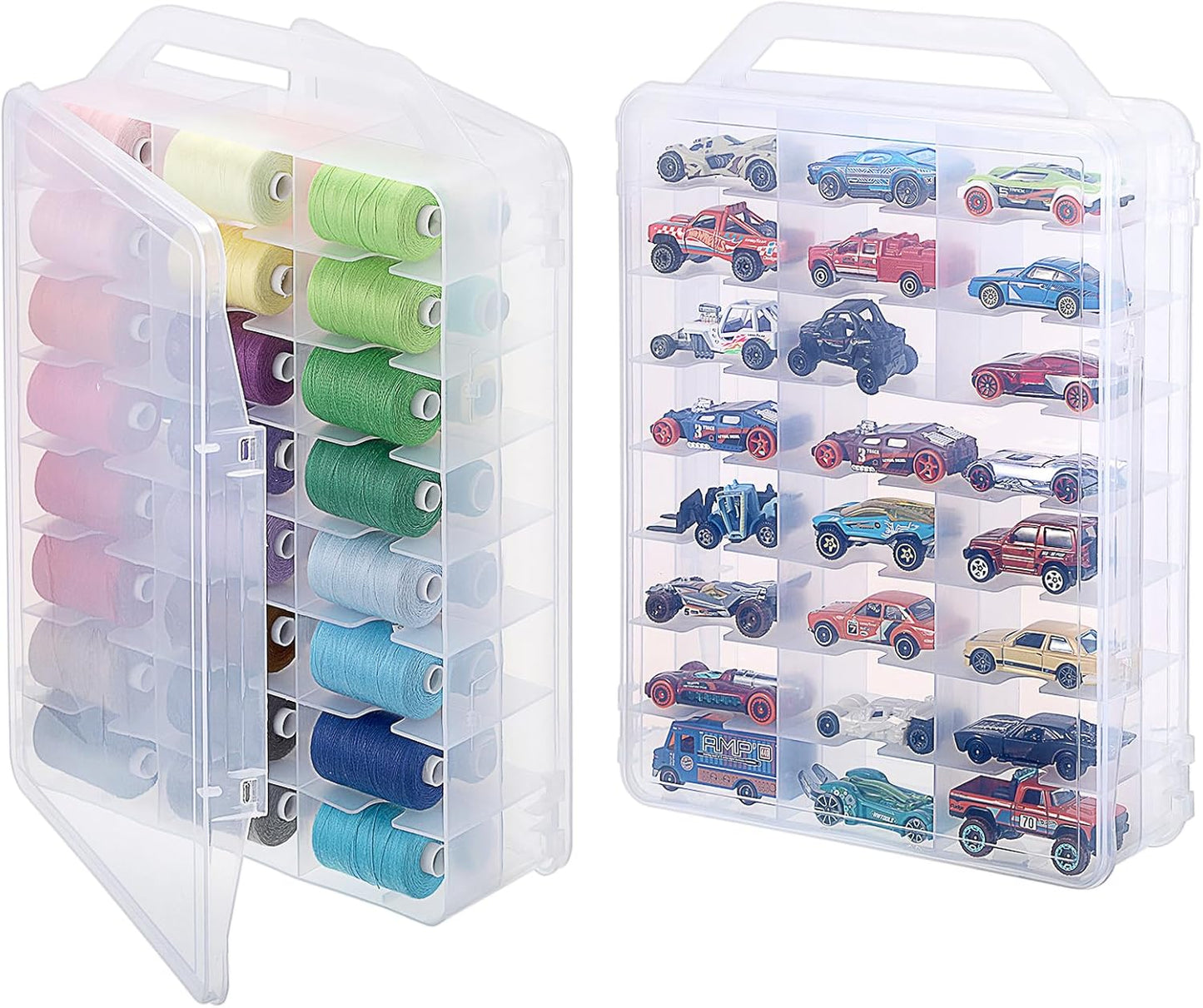 OwnMy 2 Pack 46 Grids Sewing Thread Organizer, Double-Sided Thread Spool Storage and Organizer Boxes, Plastic Embroidery Threads Embroidery Floss Organizers Boxes for Small Toys Cars, Sewing Crafts