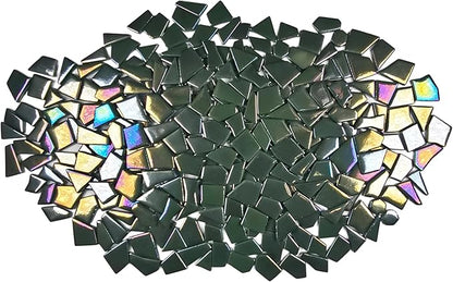 Irregular Glass Mosaic Tiles Bulk 500g Glossy and Iridescent Mosaic Glass Tiles for DIY Projects and Arts and Crafts Solid Colors and Mixes (Iridescent Army Green)