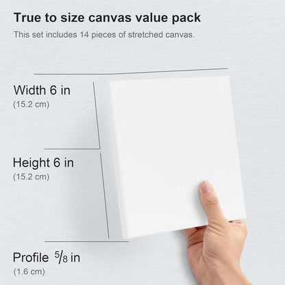 PHOENIX Small Stretched Canvas for Painting 6x6 Inch/14 Bulk Pack, 8 Oz Triple Primed 5/8 Inch Profile 100% Cotton White Blank Canvas, Square Framed Canvas for Oil Acrylic & Pouring Art
