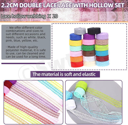 Swpeet 20 Rolls in Total 200 Yards 2.2cm×10 Yards Colorful Lace Ribbon Unilateral Floral Pattern Fabric Lace Ribbon, Lace Trim Ribbon Crafting Lace for Wedding Decorating, Sewing Gift Wrapping - Crafty Corner