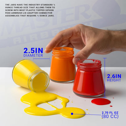 Master Airbrush (Pack of 10) TB-004 Empty 2.7-Ounce (80cc) Glass Jar Bottles with 60° Down Angle Adaptor Lid Assembly - Fits Single-Action Siphon Feed Airbrushes, Use with Master Badger Paasche, Iwata