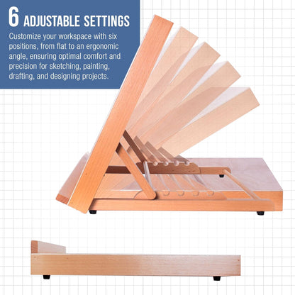 U.S. Art Supply Large 18-1/2" x 14-1/8" (A3) Adjustable Wood Art Drawing Board - 6 Angles, Beechwood Construction, Pencil Ledge - Perfect for Designing, Drafting, Sketching & Architecture Work