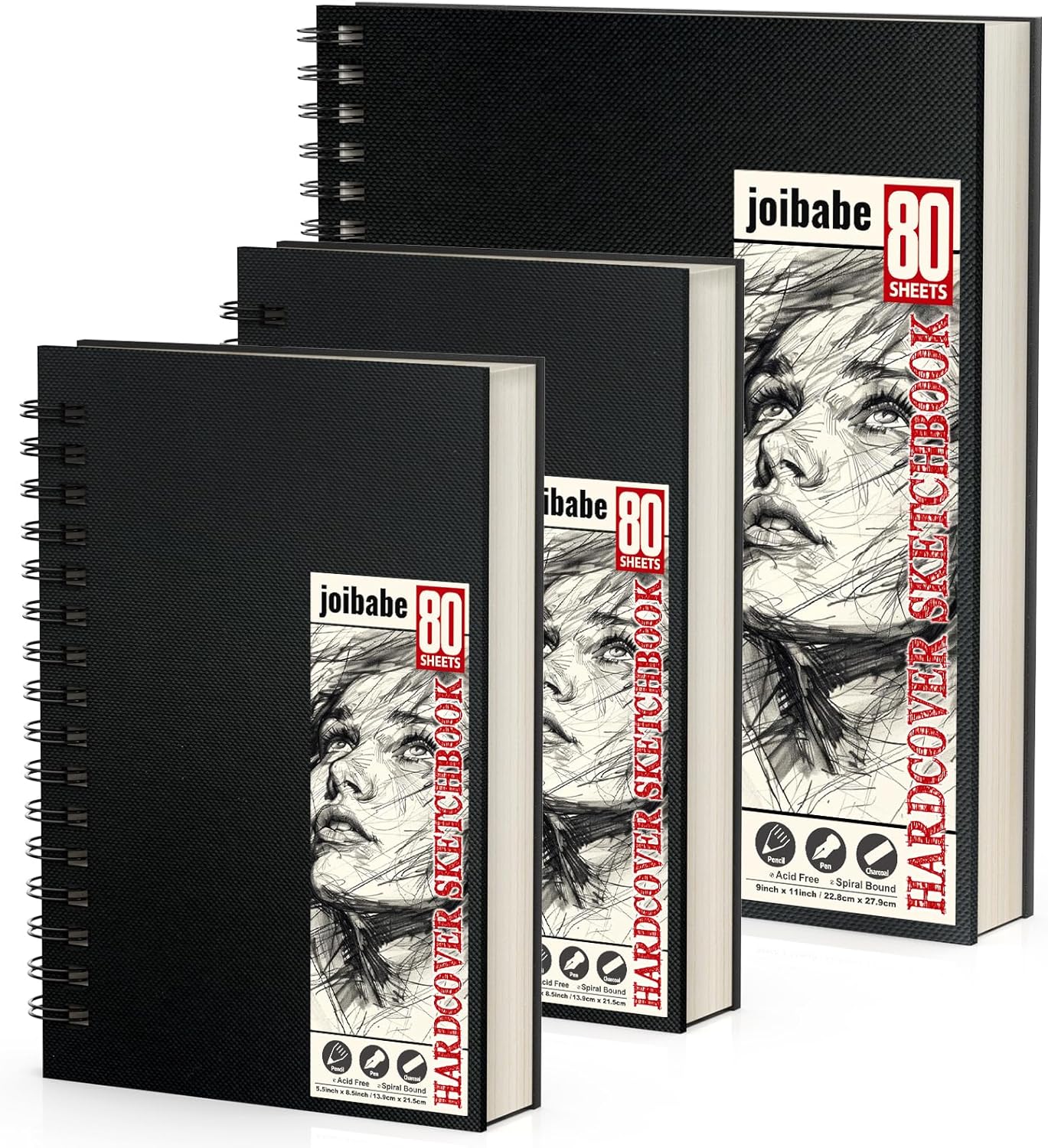 2PACK 5.5x8.5 and 1Pack 9 x 11 inches Hardcover Sketch Book，3 Pack 80-Sheets (68lb/100gsm)，Double-Sided Hardbound Sketchbook, Spiral Bound,Acid Free Painting Art Paper for Kids and Adults - Crafty Corner