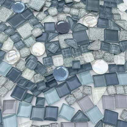LITMIND 1.1 LB Gray Irregular Glass Mosaic Tiles with Backing, Assorted Mosaic Shapes for Creative Crafts – Ideal for Adult Mosaic Kits, Puzzles, and Artwork Projects
