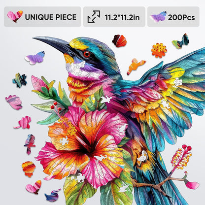 Wooden Puzzle for Adults, Hummingbird Jigsaw Puzzles 200 Piece, Unique Shapes Family Reunion Puzzle for Adults and Kids, Beautiful Package, Best Gift for Family Friends Medium 11.4x11in
