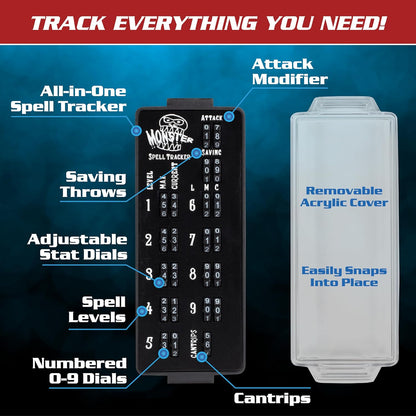 Ultimate RPG Spell Tracker for DND- Keep Track of All Magic Stats, Levels Modifiers w Adjustable Place-Locking Dials & Protective Cover- Compatible Set w Dungeons Dragons 5e Tabletop Games Accessories