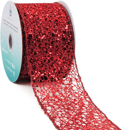 CT CRAFT LLC Sparkling Glitter Mesh Wired Ribbon 2.5" x 10 Yards Red for Christmas Home Decor Bow Gift Wrapping DIY Crafts Wreath - Crafty Corner