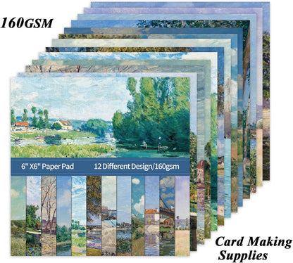 24 Sheets 12 Designs Scrapbook Paper Pad,6"×6” Single-Sided Decopodge Craft Cardstock Paper, Christmas Scrapbooking DIY Decorative Background Cardmaking Supplies.Famous Paintings - Crafty Corner