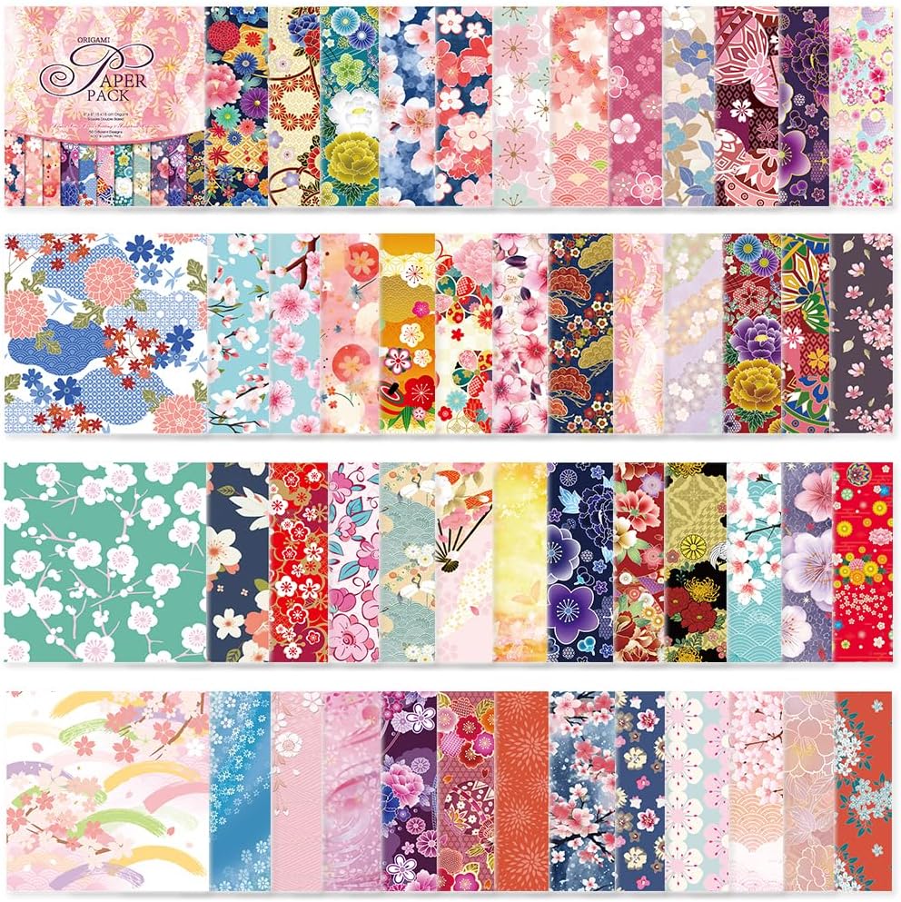 Origami Paper Kit 50 Sheets 70GSM 6 Inch Square Double Sided Color 50 Vivid Japanese Washi Chiyo Colors for Hand Crafts Origami Paper Arts Creativity.Japanese Sakuras - Crafty Corner