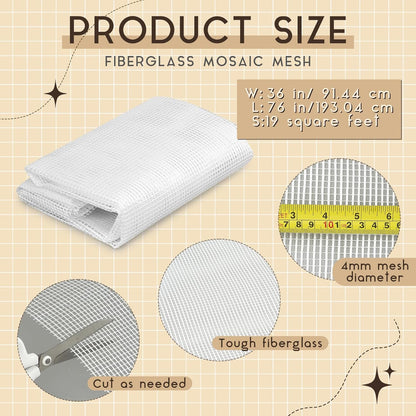 36" X 76" Mosaic Mesh for Back Mounted Tile Fiberglass Mosaic Mesh Backing Boast for Tile Installation Supplies Tools (Non Sticky)
