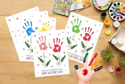 rorusio Flower Handprint Keepsake Card Making Kit- Thank You for Helping Me Grow, 10 Funny Personalized Mothers Day Cards Bulk for Mom from Daughter or Son, Mothers Day Gifts for Wife