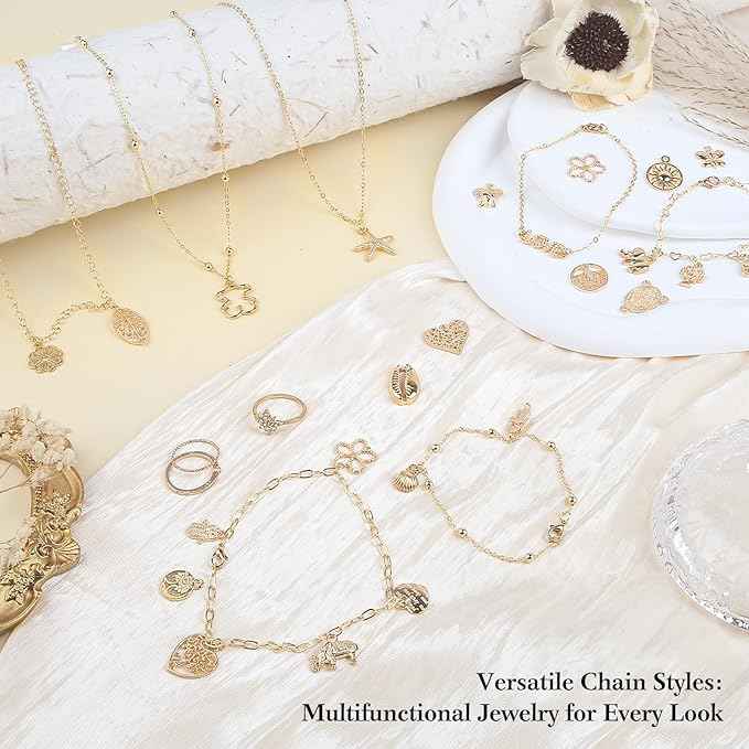 Ecofor Jewelry Making Ultimate Bundle - 111.7 Feet Gold Chains (17 Rolls) with 500+ Findings, 50 Pendants & Tools for DIY Necklace & Bracelet Making