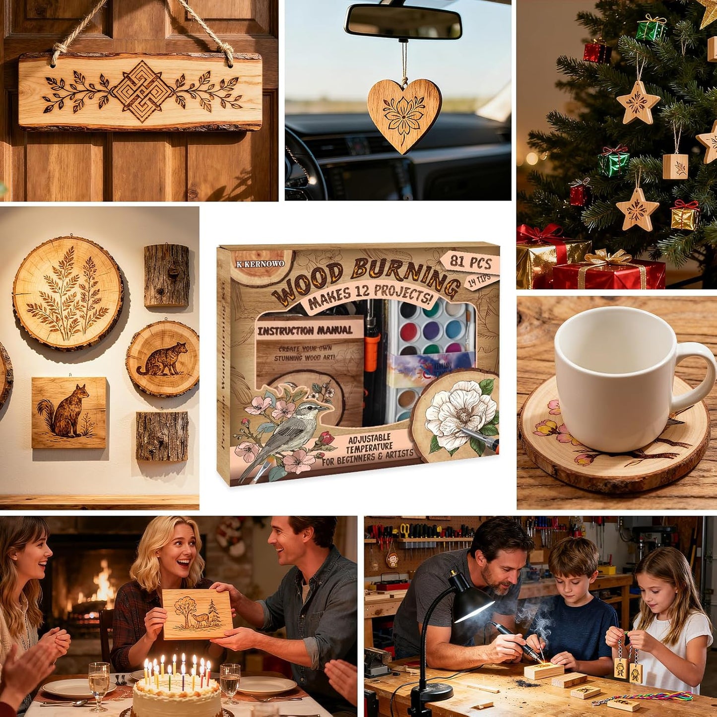 K KERNOWO Wood Burning Kit - 81Pcs All-in-One Wood Burning Tool Pen Adjustable Temperature Wood Burner Kit Crafts Gifts for Adults & Teens, Woodburning Kits for Beginner Pyrography - Crafty Corner