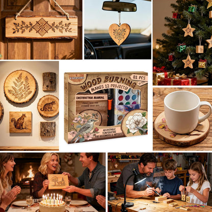 K KERNOWO Wood Burning Kit - 81Pcs All-in-One Wood Burning Tool Pen Adjustable Temperature Wood Burner Kit Crafts Gifts for Adults & Teens, Woodburning Kits for Beginner Pyrography - Crafty Corner