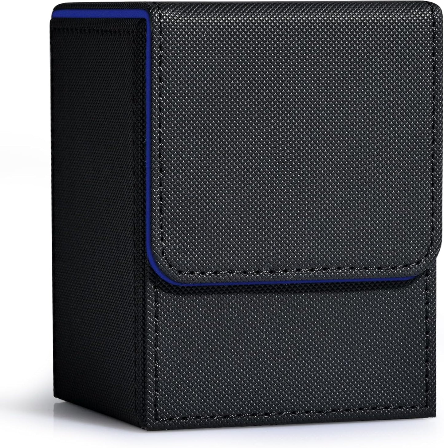 ZLCA Card Deck Box for Trading Cards, MTG YuGiOh Deck Case Holds 100+ Single Sleeved Cards, PU Leather Magnetic Card Storage Box Fits for TCG CCG Magic Game Cards (Black& Blue)