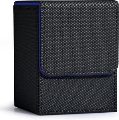 ZLCA Card Deck Box for Trading Cards, MTG YuGiOh Deck Case Holds 100+ Single Sleeved Cards, PU Leather Magnetic Card Storage Box Fits for TCG CCG Magic Game Cards (Black& Blue)