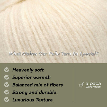 Pullu - Baby Alpaca Merino Wool Yarn Set of 3 Skeins (150 Grams) Worsted Weight - Sourced Directly from Peru - Heavenly Soft and Perfect for Knitting and Crocheting (Ivory)