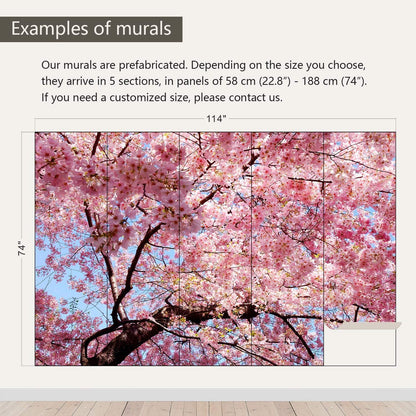 AFZEVEB-Pink Flower Wallpaper Natural Landscape Floral Wall Mural for Bedroom 114"x74"(Not Peel and Stick)