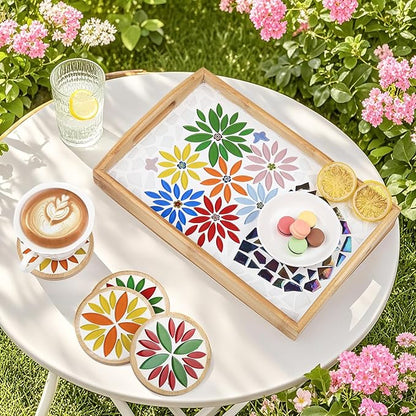 Youway Style 1lb Petal Mosaic Tiles for Crafts,Glass Flower Mosaic Tiles, Vibrant Multicolor Glass Pieces for DIY Coasters & Garden Decor Accents