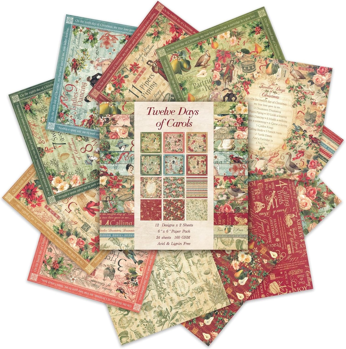24 Sheets 12 Designs Scrapbook Paper Pad,6"×6” Single-Sided Decopodge Craft Cardstock Paper,Scrapbooking DIY Decorative Background Cardmaking Supplies.Carols - Crafty Corner