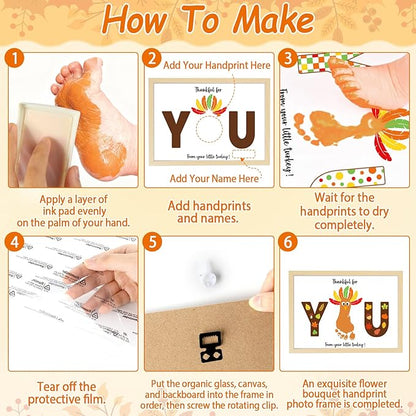 Thanksgiving Turkey Footprint Art Craft DIY Kit Brown Fall Thanksgiving DIY Gifts Thankful for You Little Turkey Footprint Keepsake with Wood Frame for Mom Dad Friend Holiday Activities 12x16 Inch