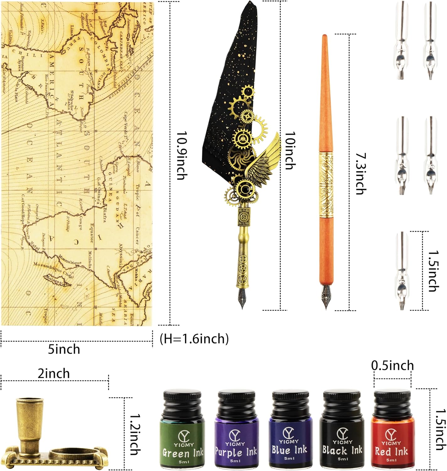 Feather Pen and Ink Set Calligraphy Kit for Beginners with Quill Pen, Antique Vintage Stationary Set for Writing, Signing & Hand Lettering Art