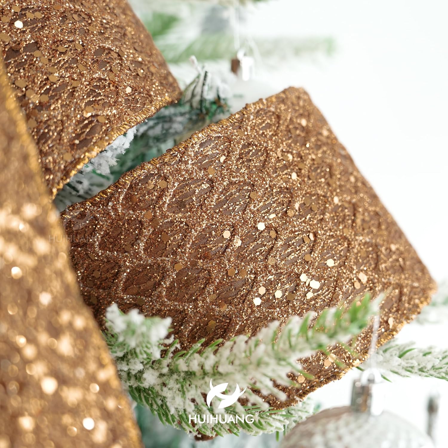HUIHUANG Copper Wired Ribbon 4 inch Glitter Christmas Wired Ribbon Diamond Mesh Wire Ribbon for X-mas Tree Decorations, Wreaths, Garland, Large Bows Making, Thanksgiving Fall Decor -10 Yards - Crafty Corner