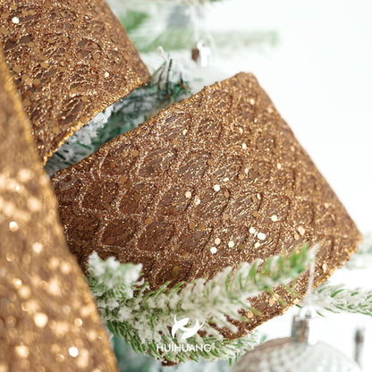 HUIHUANG Copper Wired Ribbon 4 inch Glitter Christmas Wired Ribbon Diamond Mesh Wire Ribbon for X-mas Tree Decorations, Wreaths, Garland, Large Bows Making, Thanksgiving Fall Decor -10 Yards - Crafty Corner