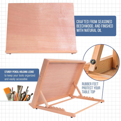 U.S. Art Supply Large 18-1/2" x 14-1/8" (A3) Adjustable Wood Art Drawing Board - 6 Angles, Beechwood Construction, Pencil Ledge - Perfect for Designing, Drafting, Sketching & Architecture Work