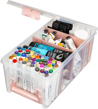 ArtBin Semi Satchel Portable Craft Organizer with 3 Dividers - Clear Plastic Storage Case for Art & Craft Supplies