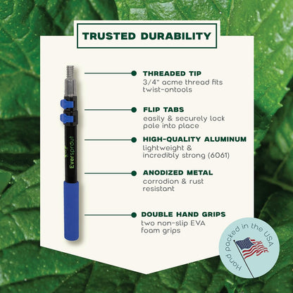 EVERSPROUT Pro Pole, 5-to-12 Foot Heavy Duty Extension Pole (3-Stage), Lightweight Anodized Aluminum, Telescoping Pole - Fits Standard ACME Threaded Adaptor for Cleaning, Squeegee, Bulb Change & More