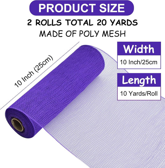 TONIFUL 2 Rolls 10 Inch Purple Decorative Mesh Ribbbon Rolls, Fabric Mesh for Mesh Wreath Supplies, Front Door Wreath Crafts Tree Decor Christmas NewYears Halloween Decoration (10 yds/roll) - Crafty Corner