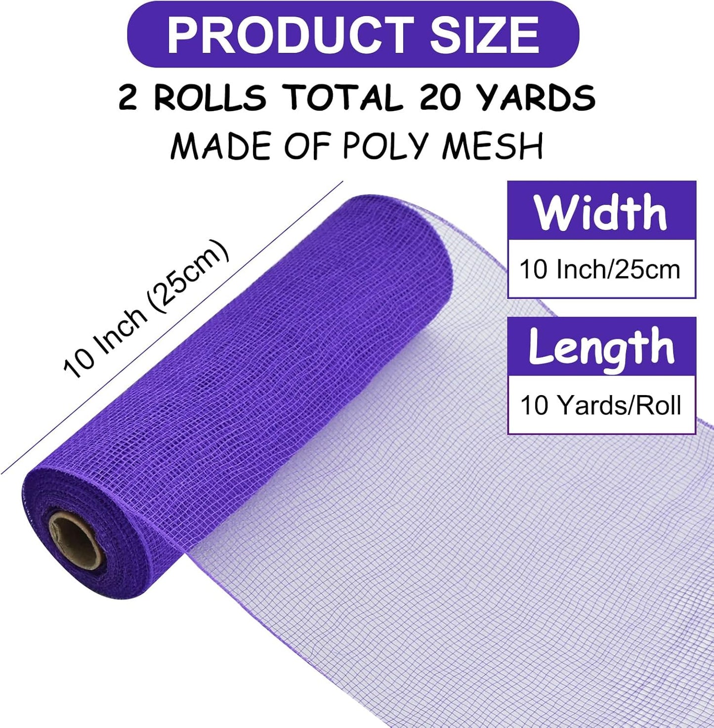TONIFUL 2 Rolls 10 Inch Purple Decorative Mesh Ribbbon Rolls, Fabric Mesh for Mesh Wreath Supplies, Front Door Wreath Crafts Tree Decor Christmas NewYears Halloween Decoration (10 yds/roll) - Crafty Corner